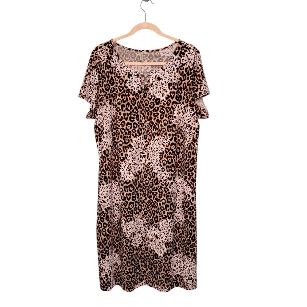 TACERA LEOPARD FLORAL PRINT SHIFT DRESS SZ 2X